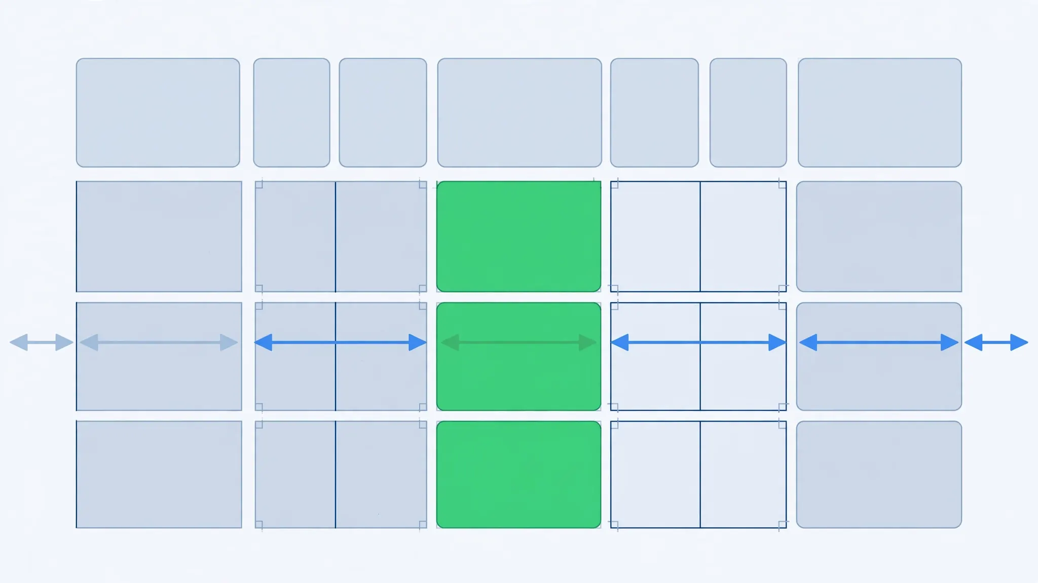 Illustration of spreadsheet columns with double-headed arrows widening column borders so long labels fit exactly
