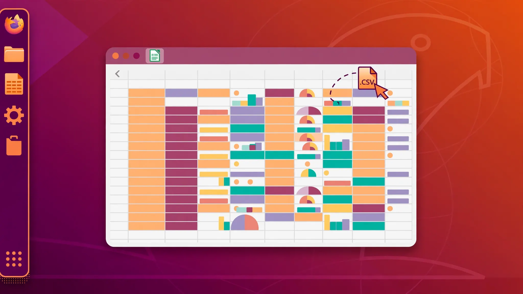 Ubuntu desktop with LibreOffice Calc open, showing the offline desktop alternative to Zoho Sheet
