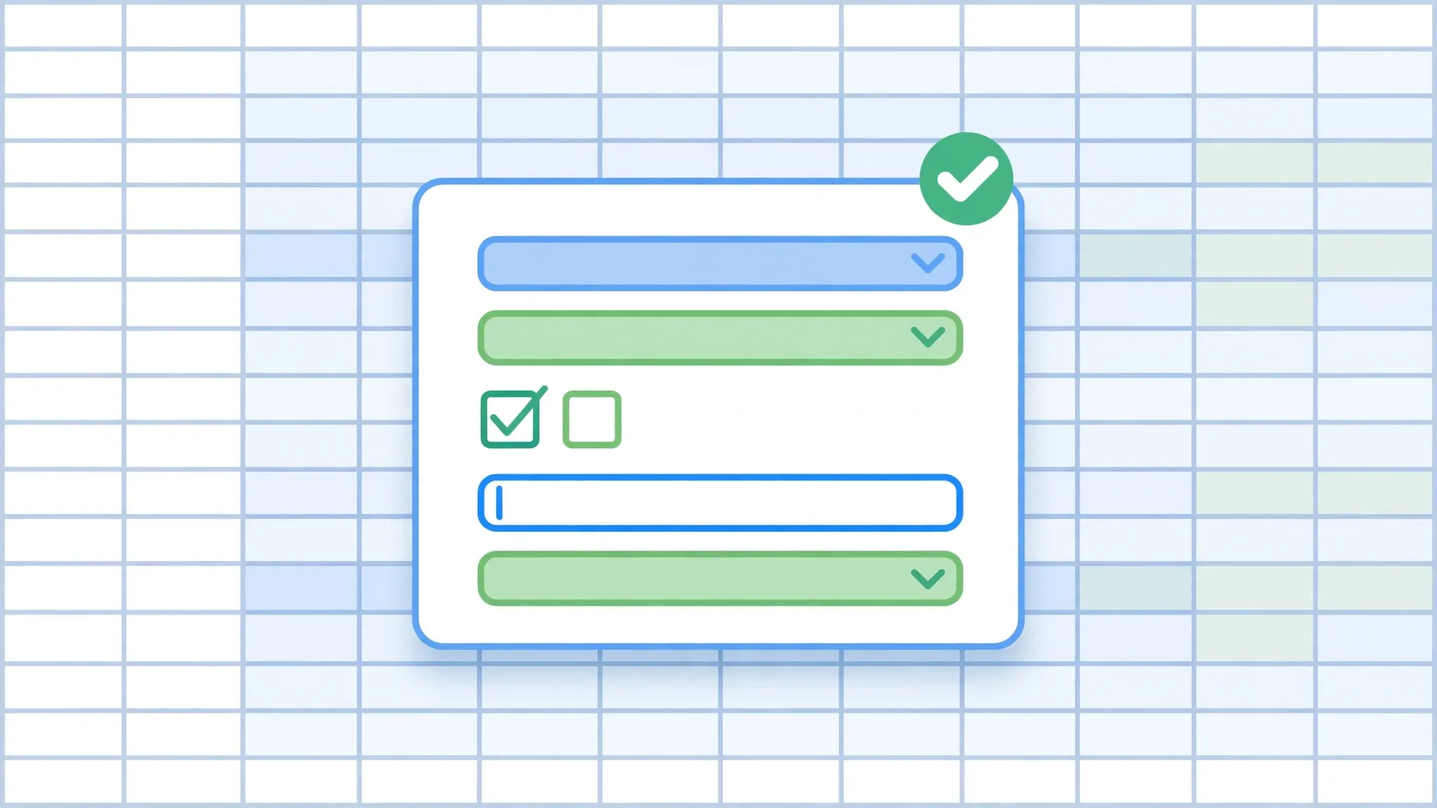 Data entry form with validation dropdowns and checkmarks, showing data hygiene enforced at the point of entry
