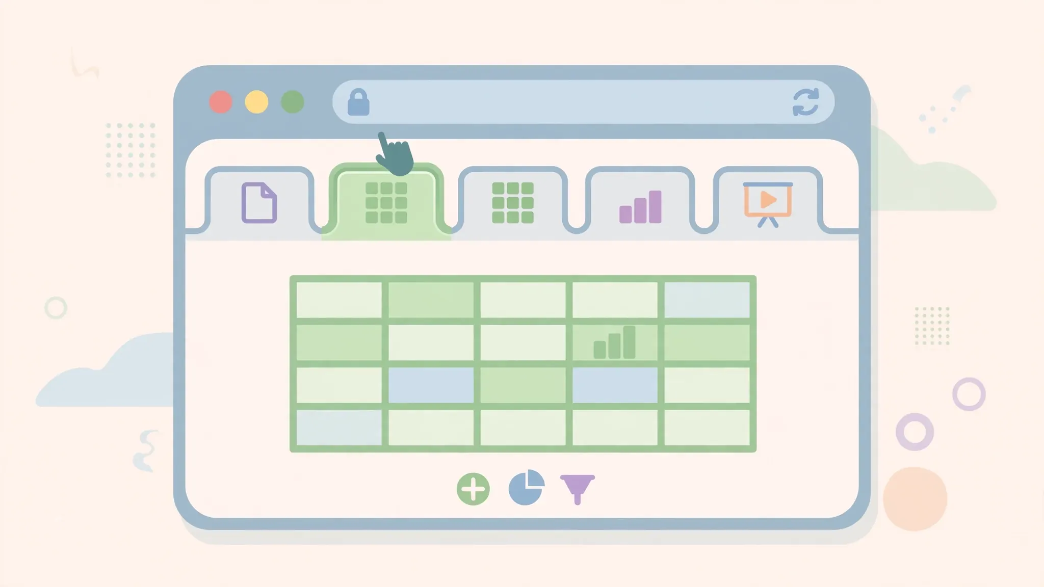 Web browser window with multiple tabs showing online office and spreadsheet tools