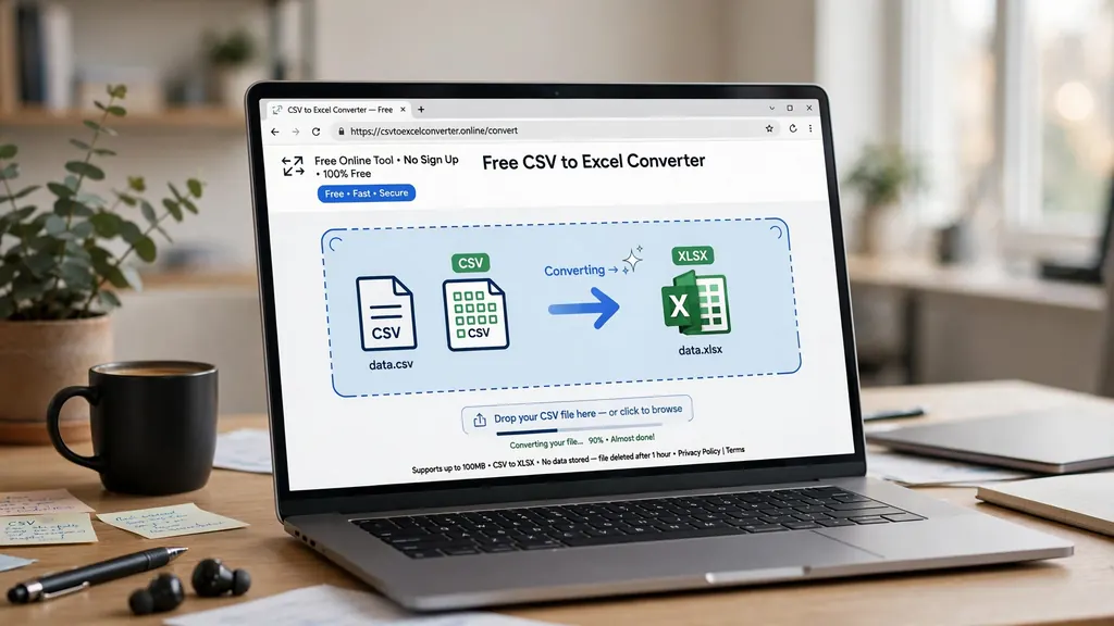 Converting a CSV sales export to Excel format with a free browser-based converter before importing into a tracker