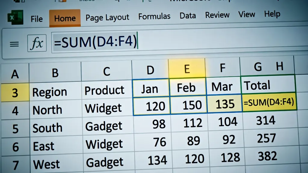 Excel formula bar showing a SUMIFS formula calculating gross margin from revenue and cost of goods sold