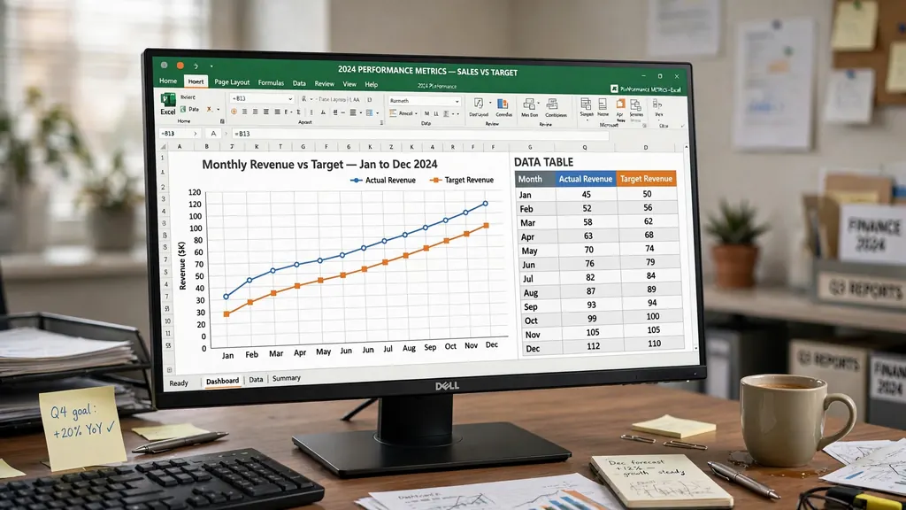 Line chart in Excel showing thirteen-week cash flow forecast with closing balance trending against a minimum buffer line