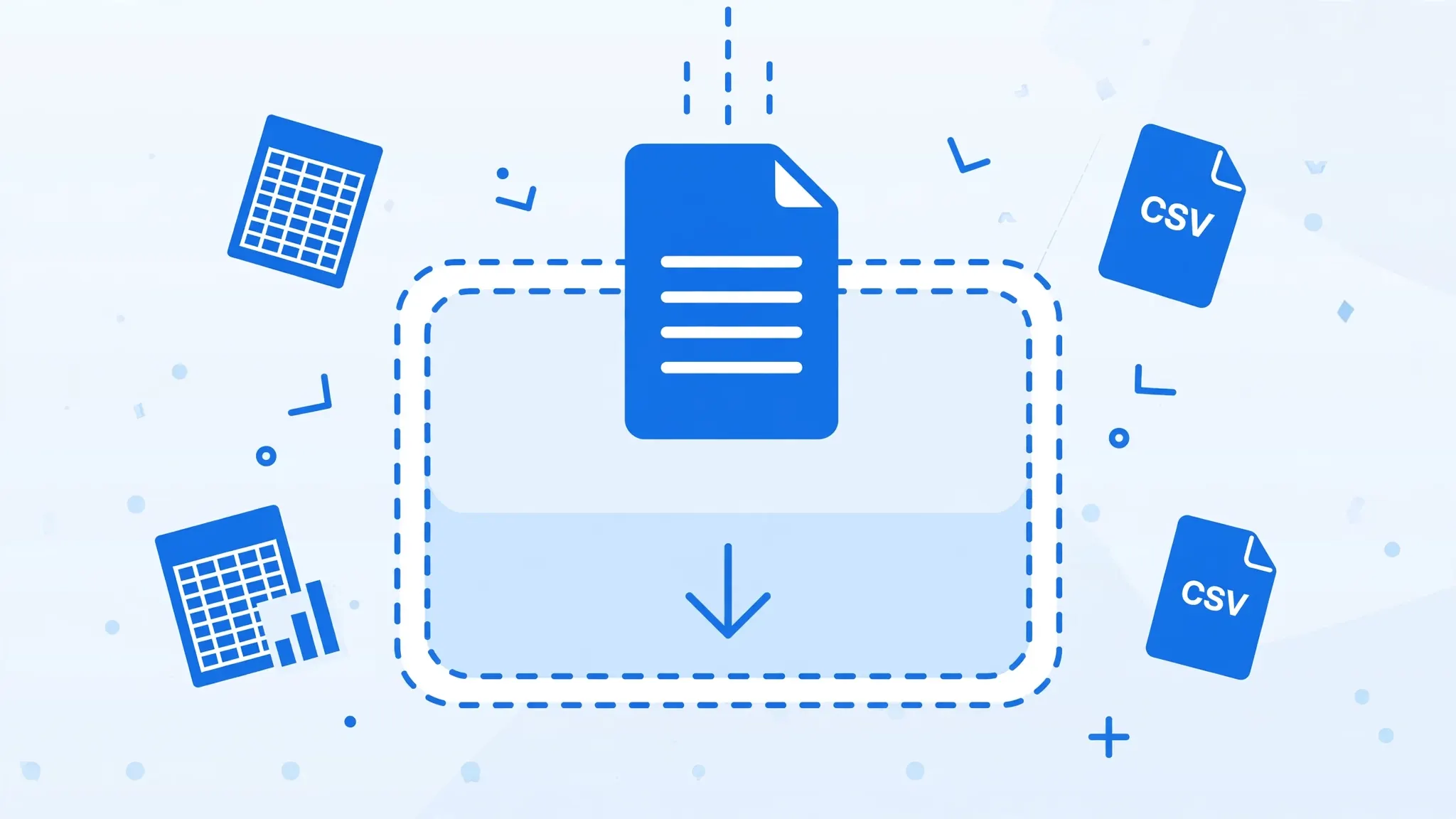 Drag-and-drop upload illustration for batch converting multiple CSV files to Excel online at once