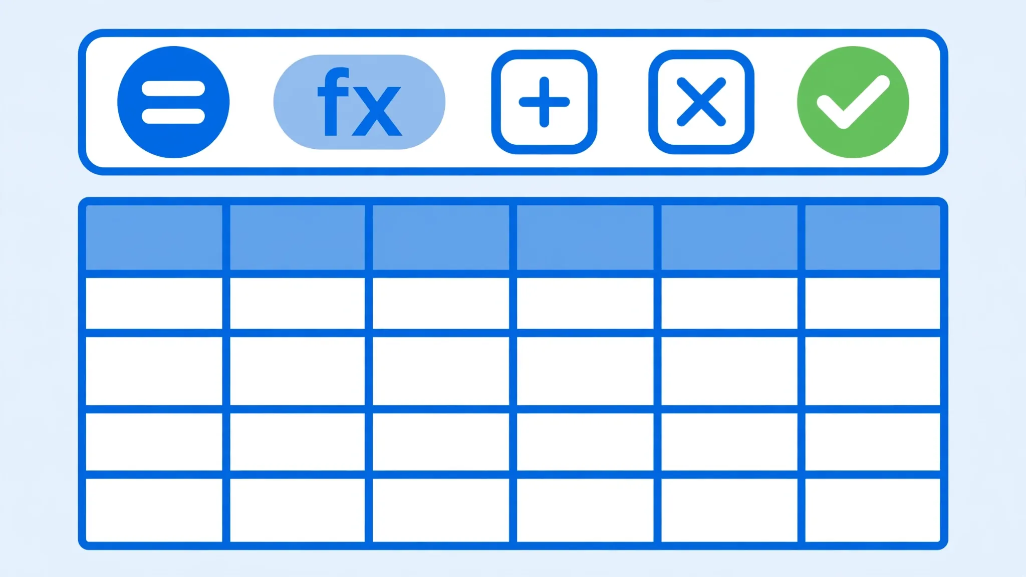 Spreadsheet formula bar with an equals sign and function symbols calculating correctly