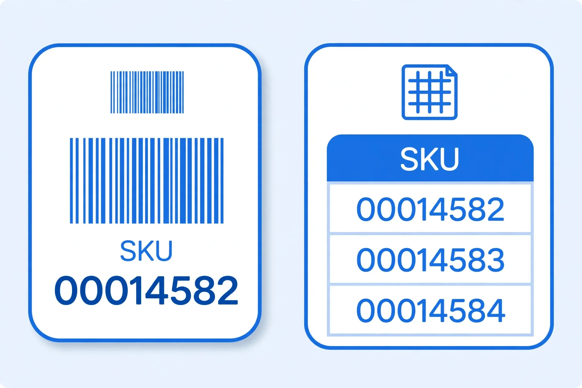 Product barcode label with a SKU code containing leading zeros beside a spreadsheet preserving them