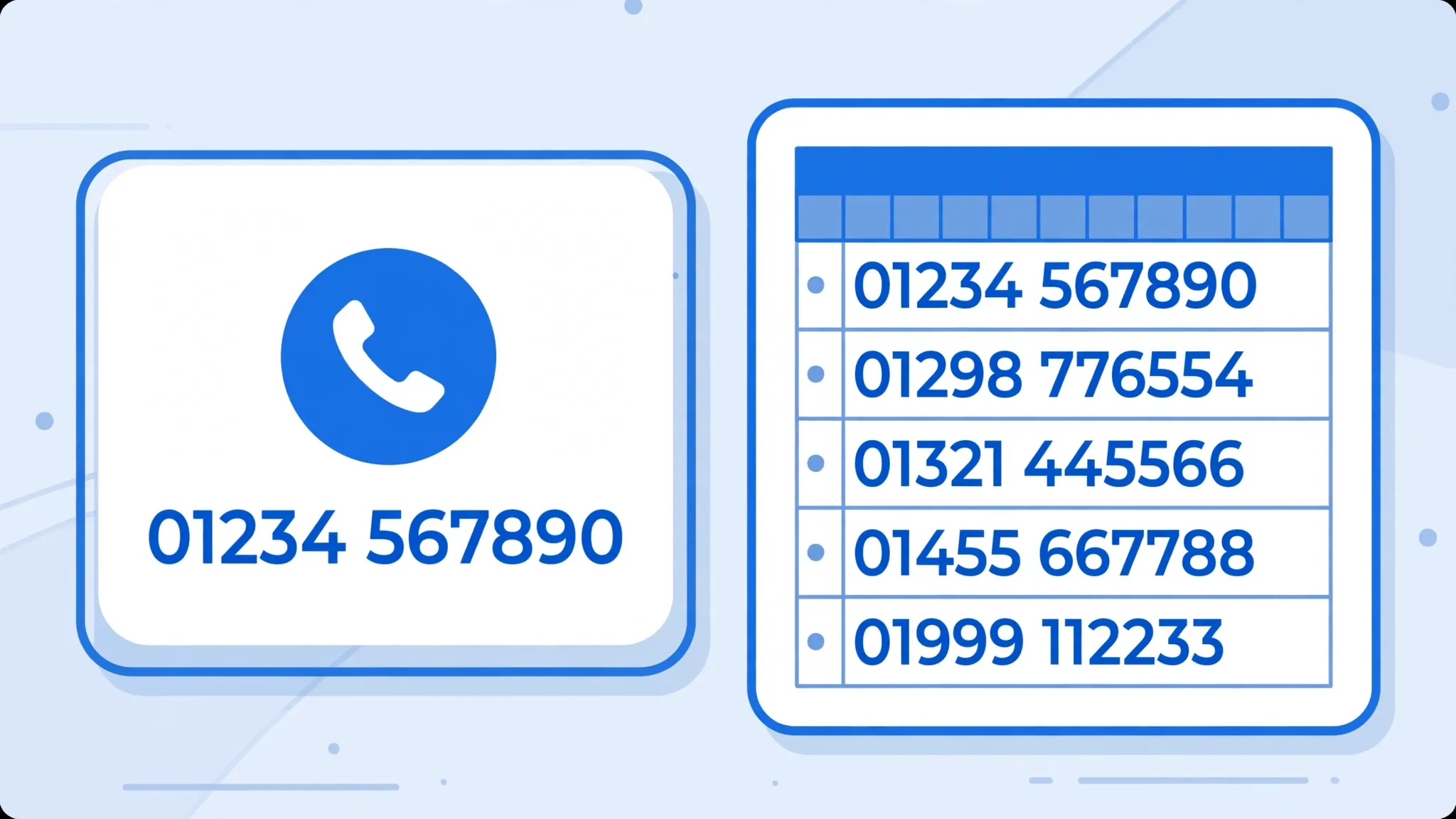 Contact card showing a phone number with its leading zero preserved beside a spreadsheet