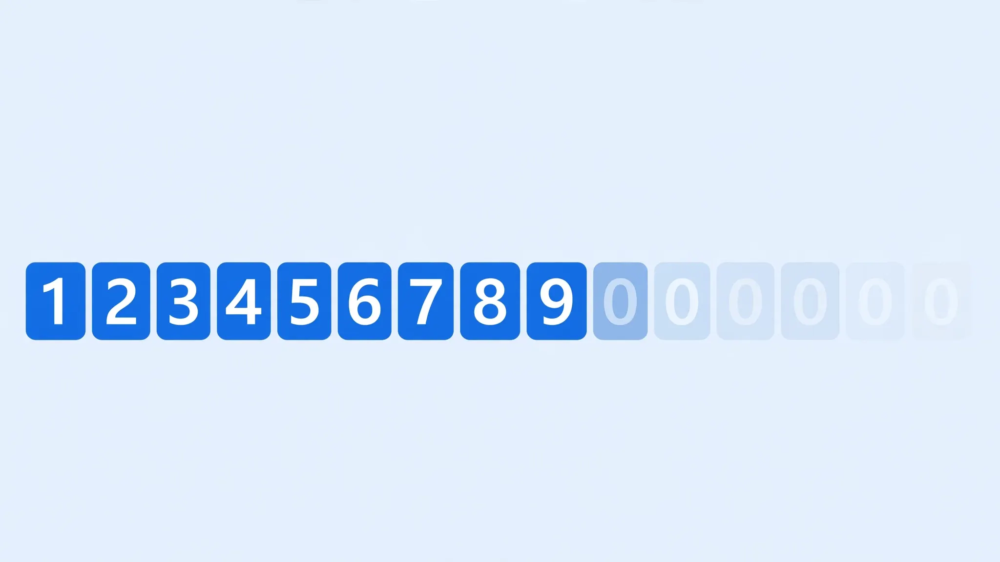 Row of twenty digit glyphs where digits beyond the fifteenth turn into zeros