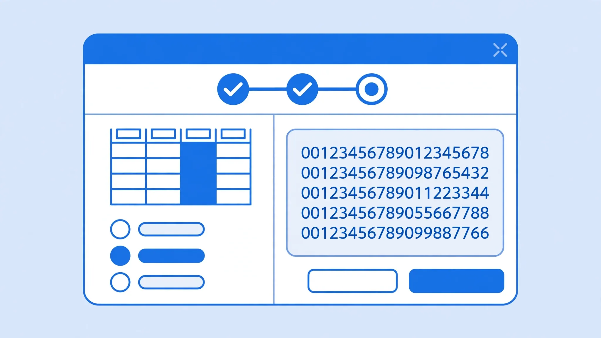 Import wizard dialog with a number column set to Text format preserving a long digit string