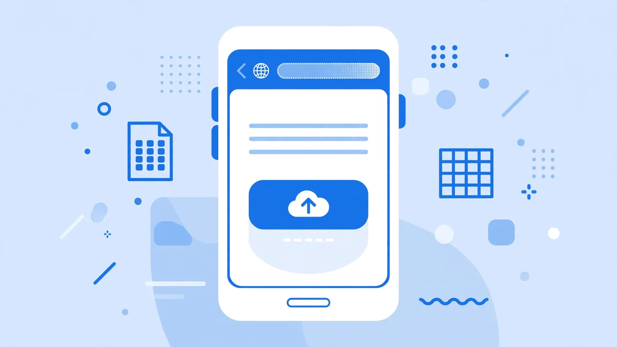 Flat vector illustration of an iPhone showing Safari with an online CSV to Excel converter upload page