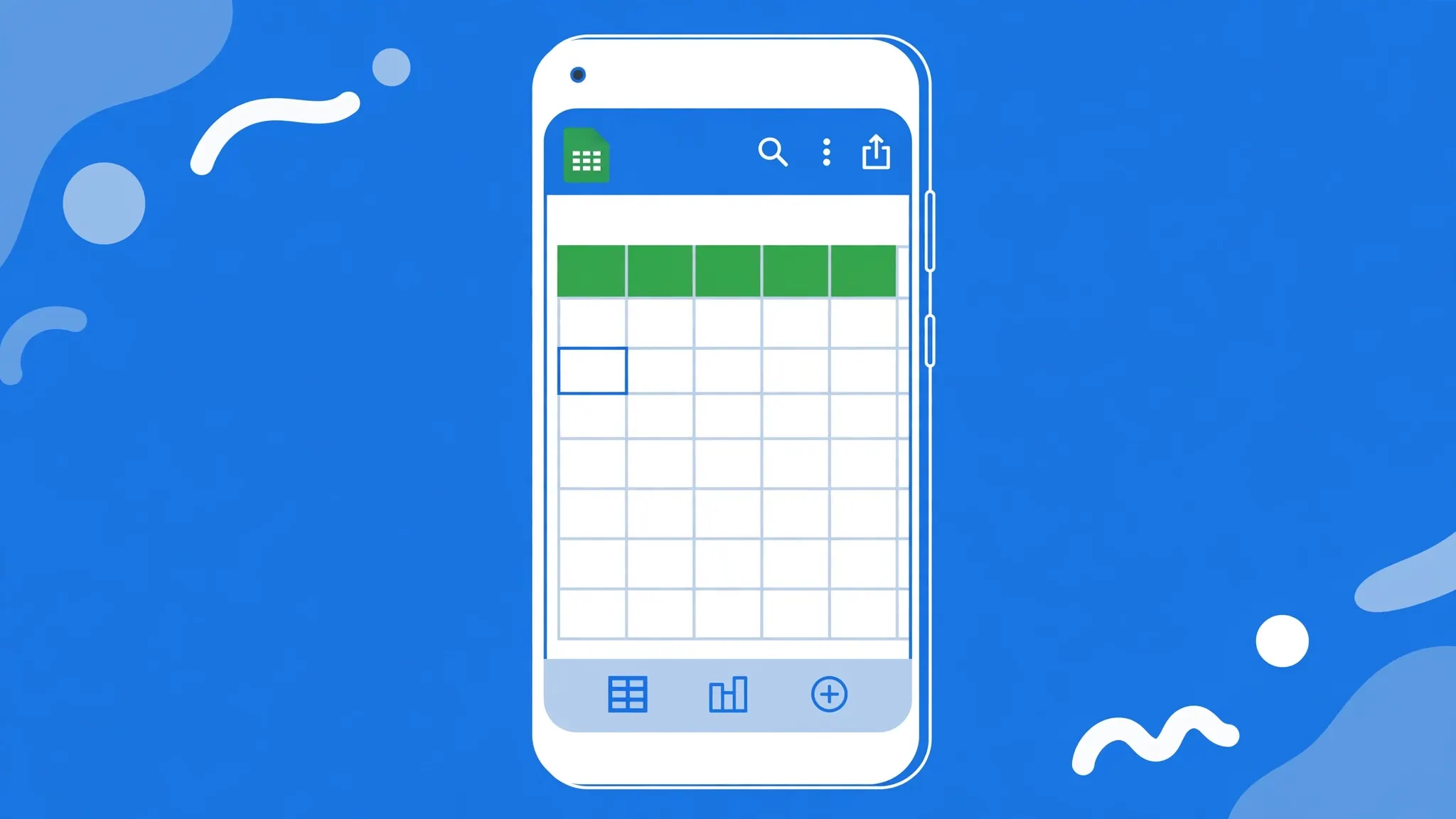 Flat vector illustration of an Android phone with the Google Sheets app open showing a spreadsheet