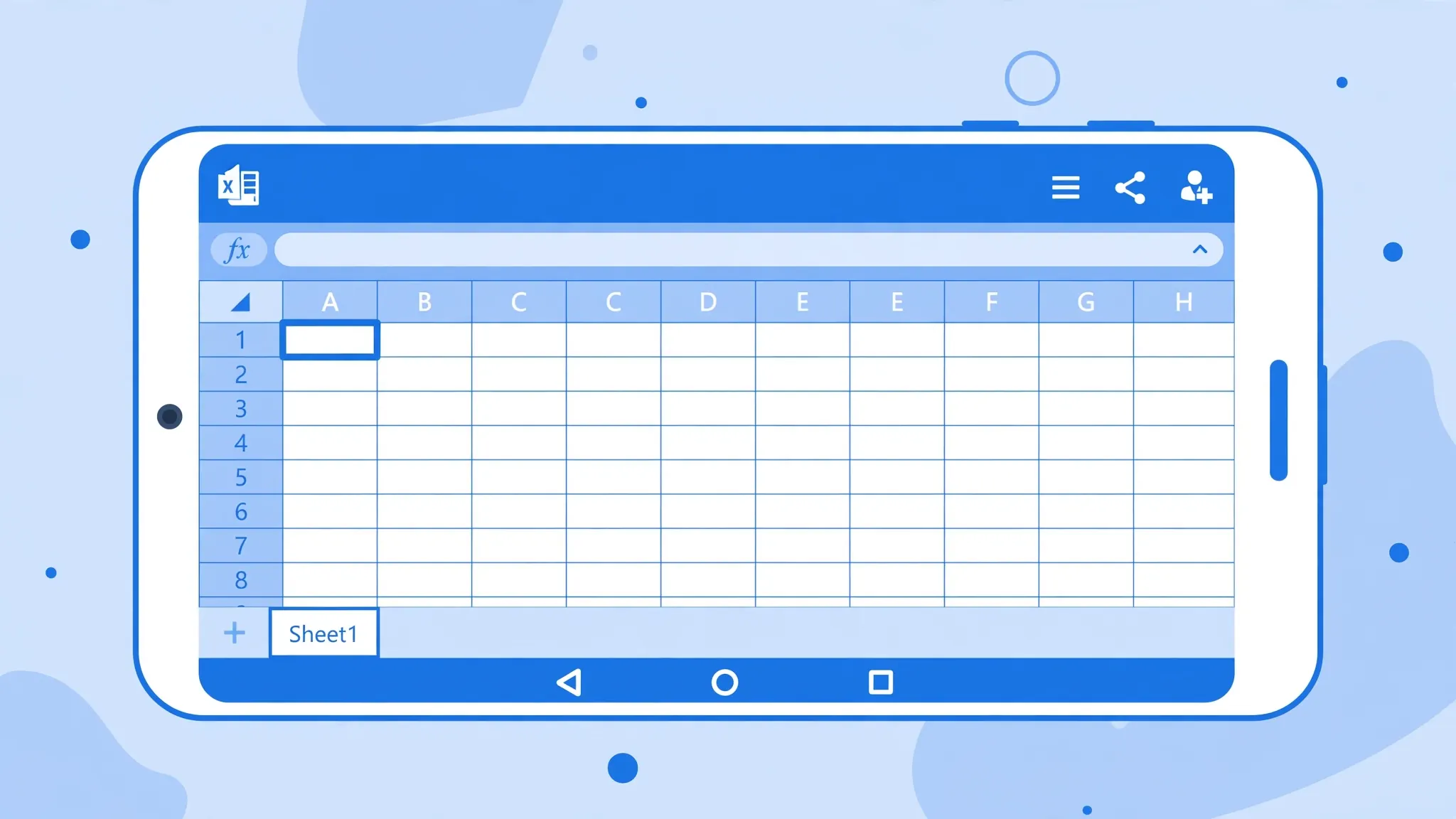 Flat vector illustration of an Android phone displaying the Microsoft Excel app with a spreadsheet open
