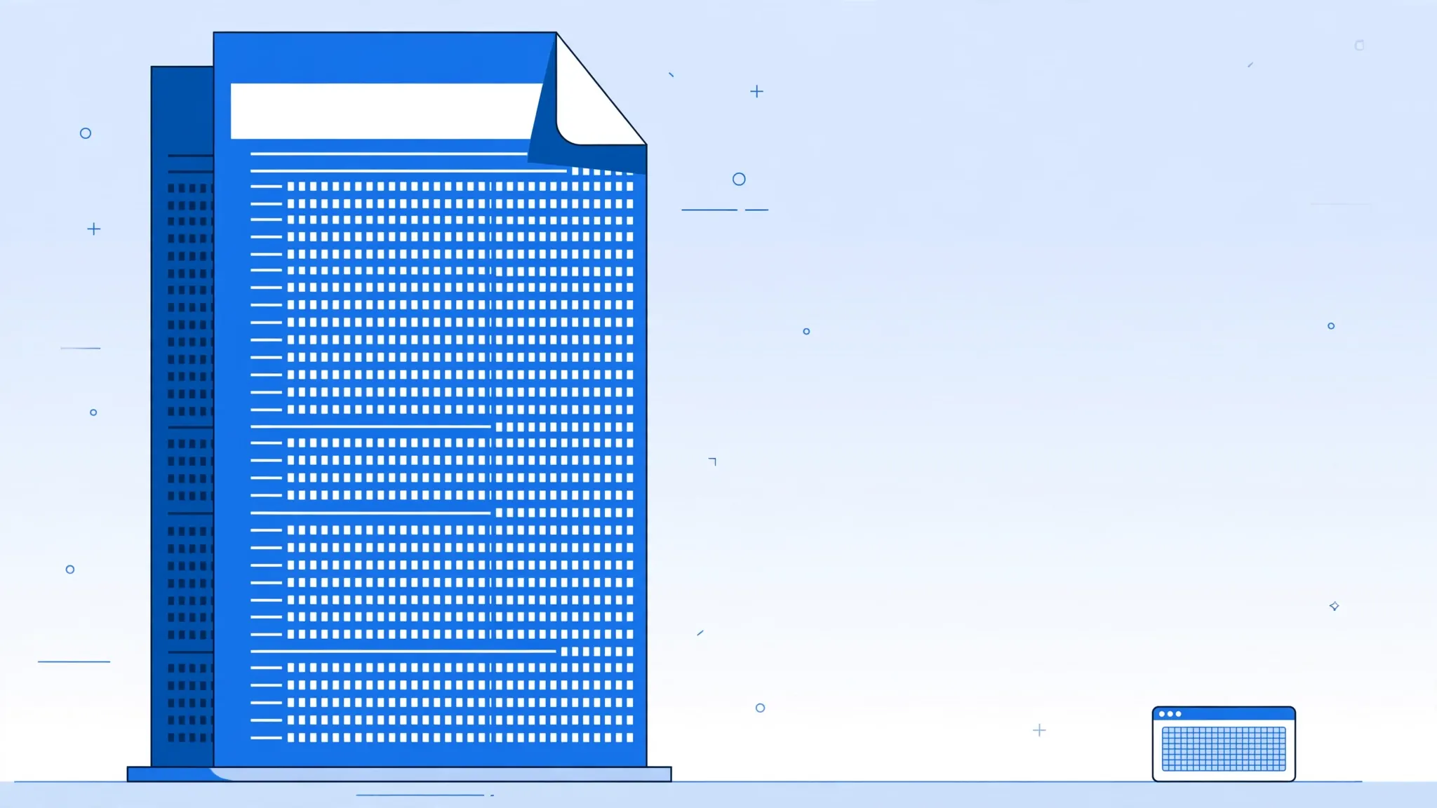 A giant CSV document towering over a tiny Excel spreadsheet window, showing a file too large for Excel