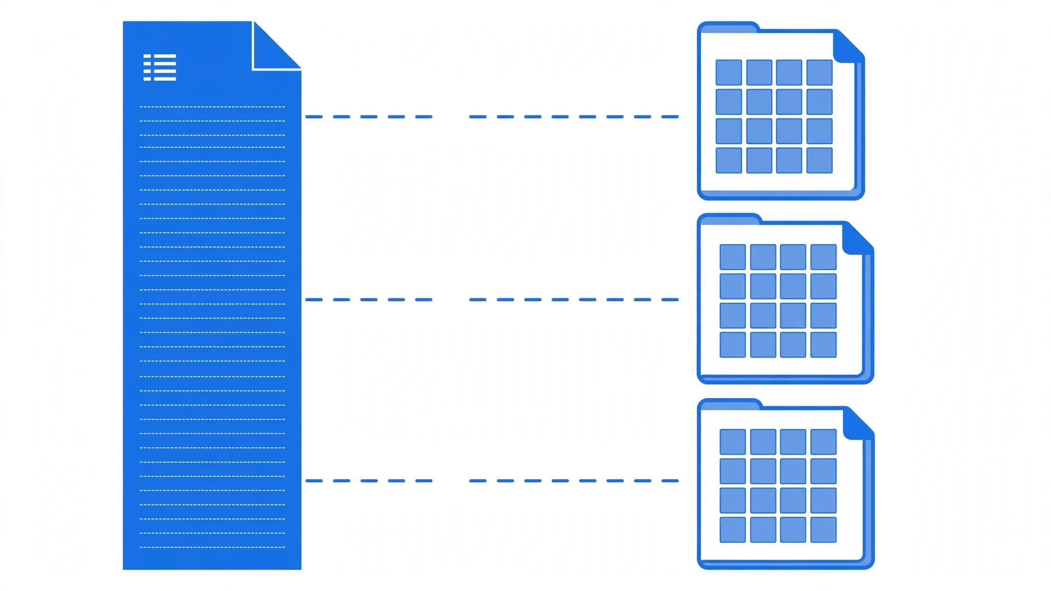One oversized CSV file divided into three smaller Excel workbooks that each fit under the row limit