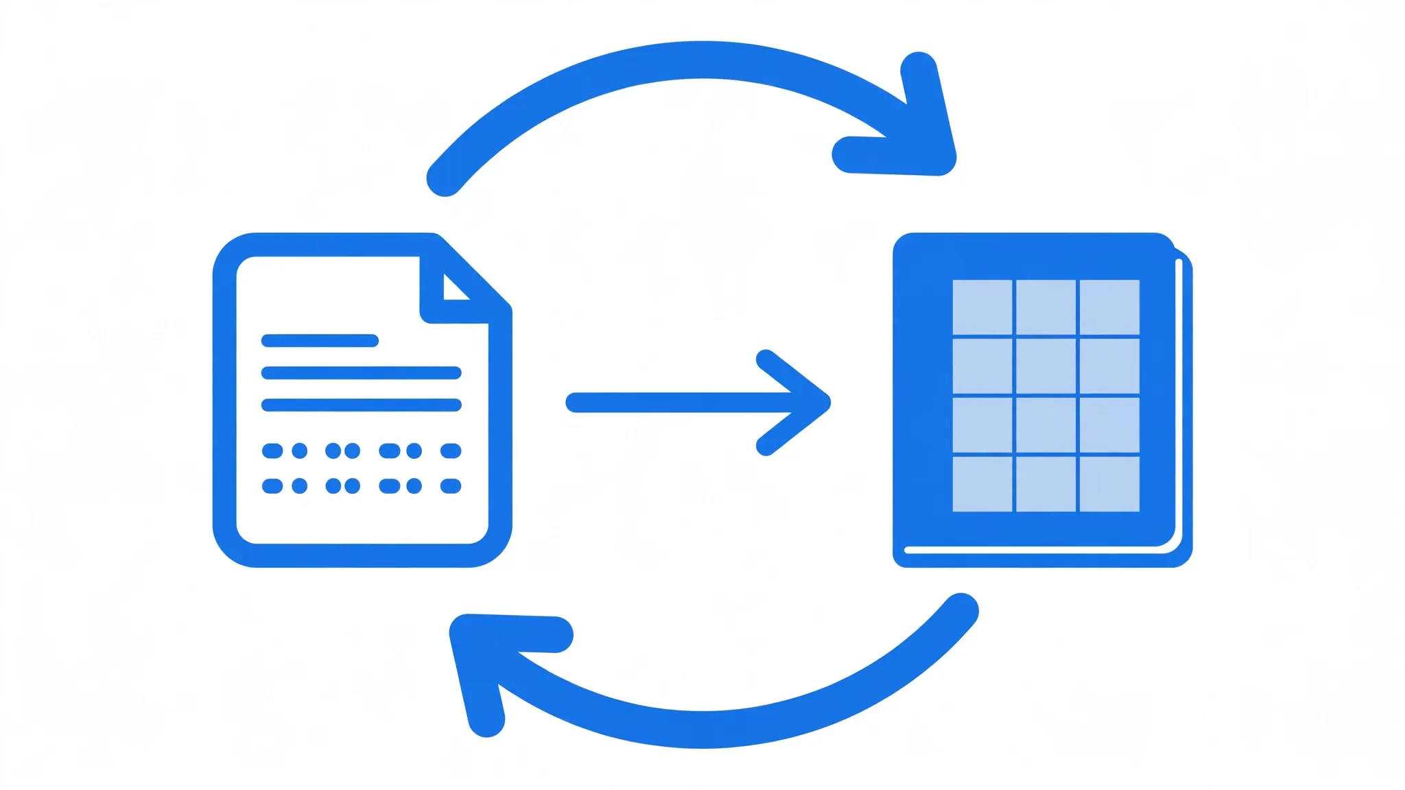 Circular refresh arrows looping around a CSV file flowing into an Excel workbook