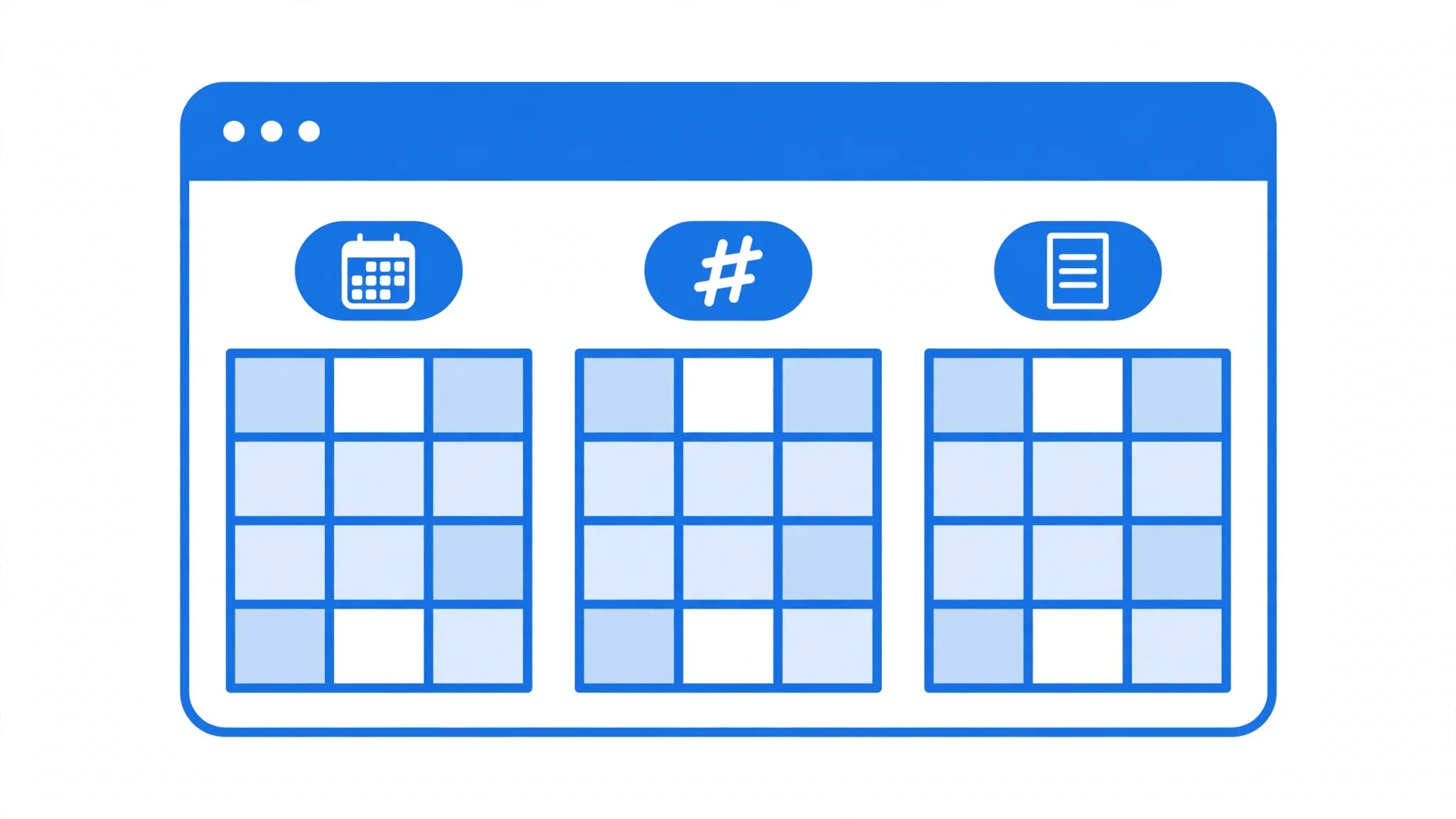 Spreadsheet columns with data-type badges: a calendar on the date column, numbers on the amount column