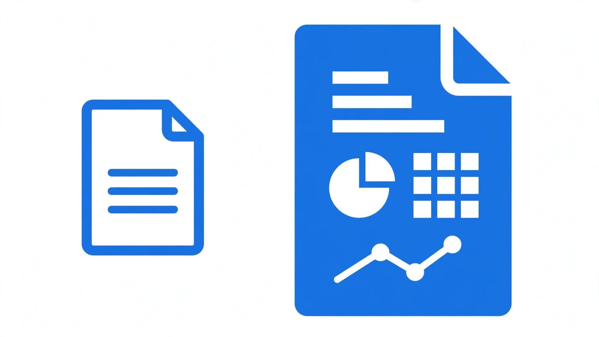 A small lightweight CSV file icon next to a larger feature-rich XLSX file icon