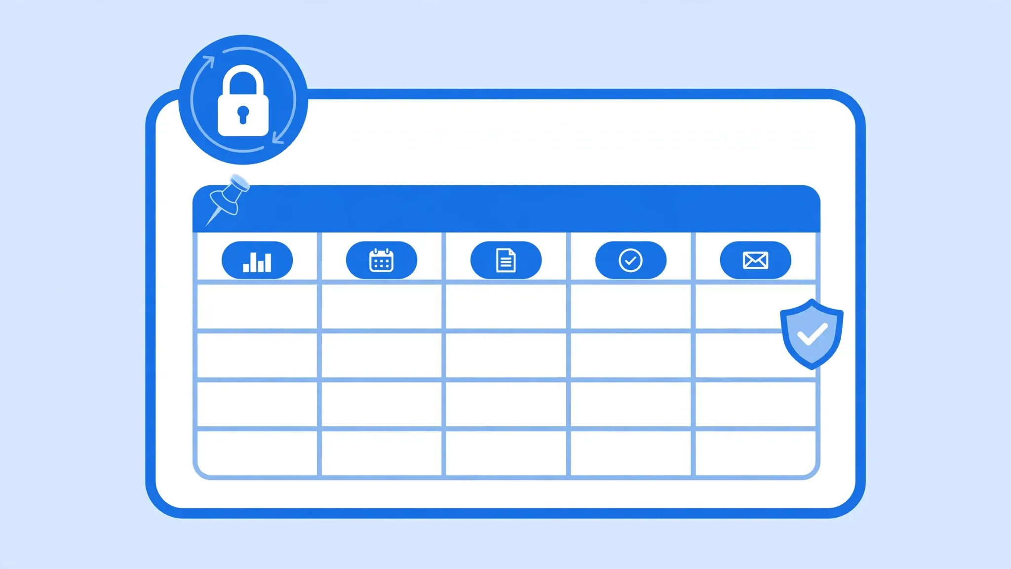Spreadsheet columns with locked headers and saved data-type badges protected in a template