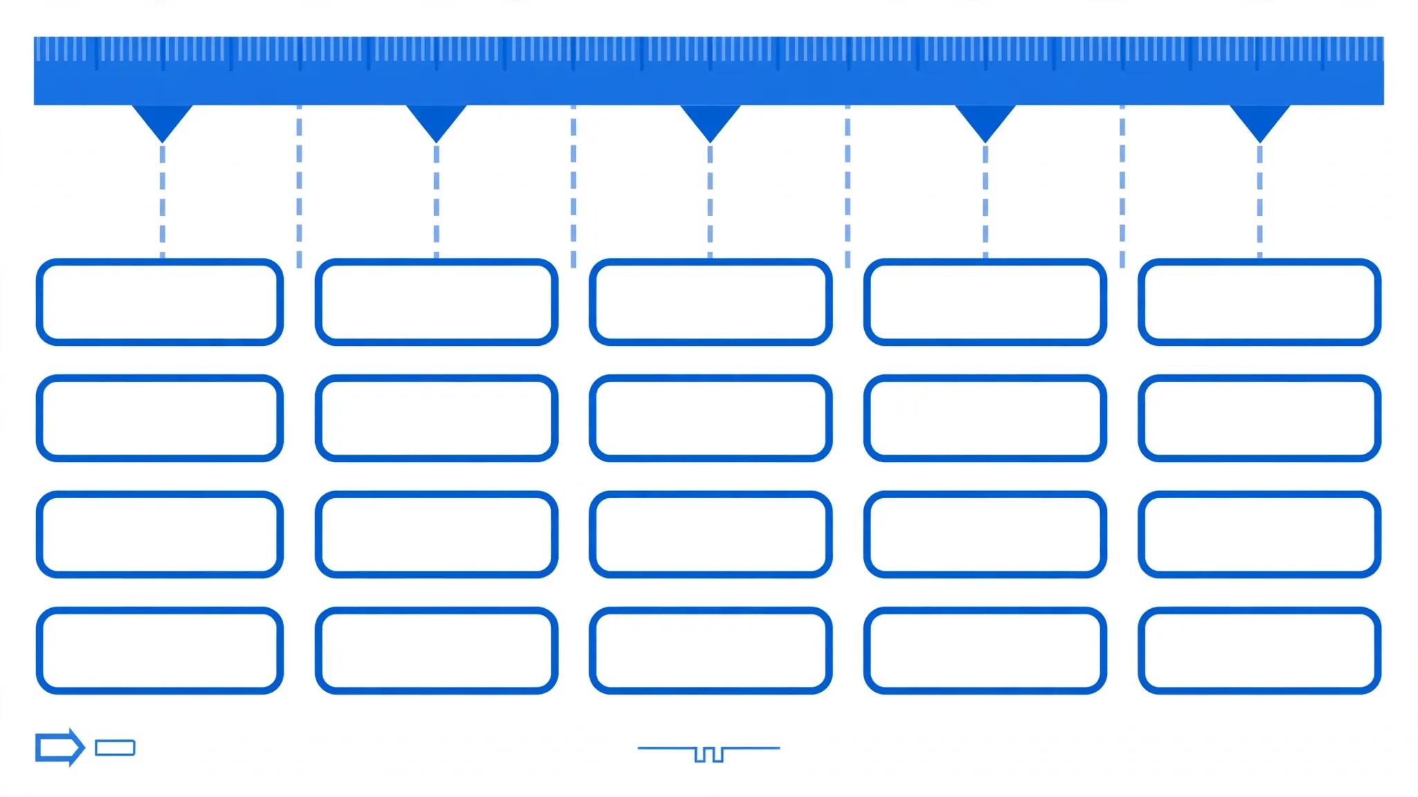 Horizontal ruler with tab-stop markers aligning data fields into tidy spreadsheet columns