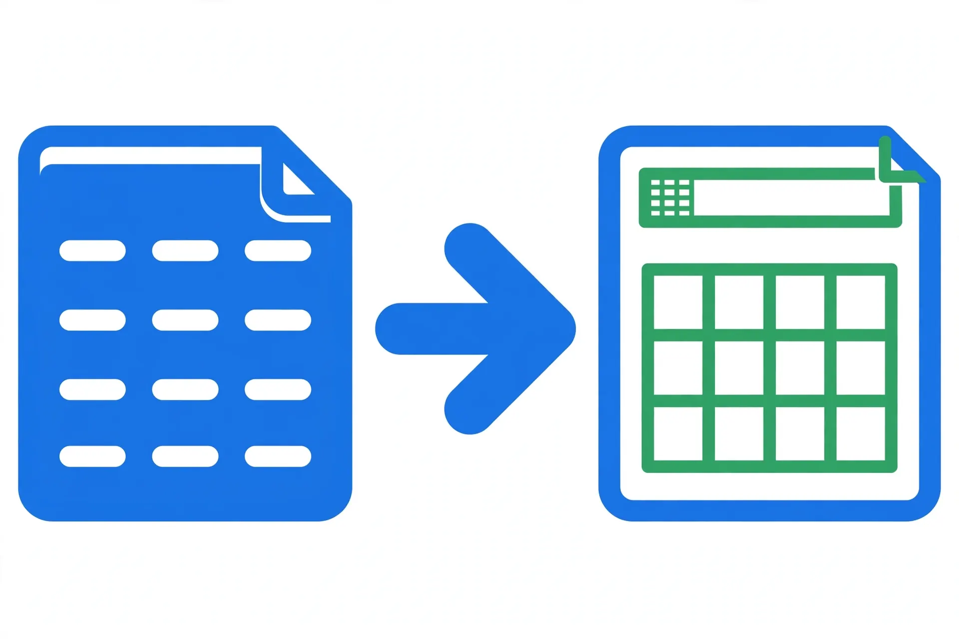 TSV document icon with tab-separated rows converting into an Excel workbook icon