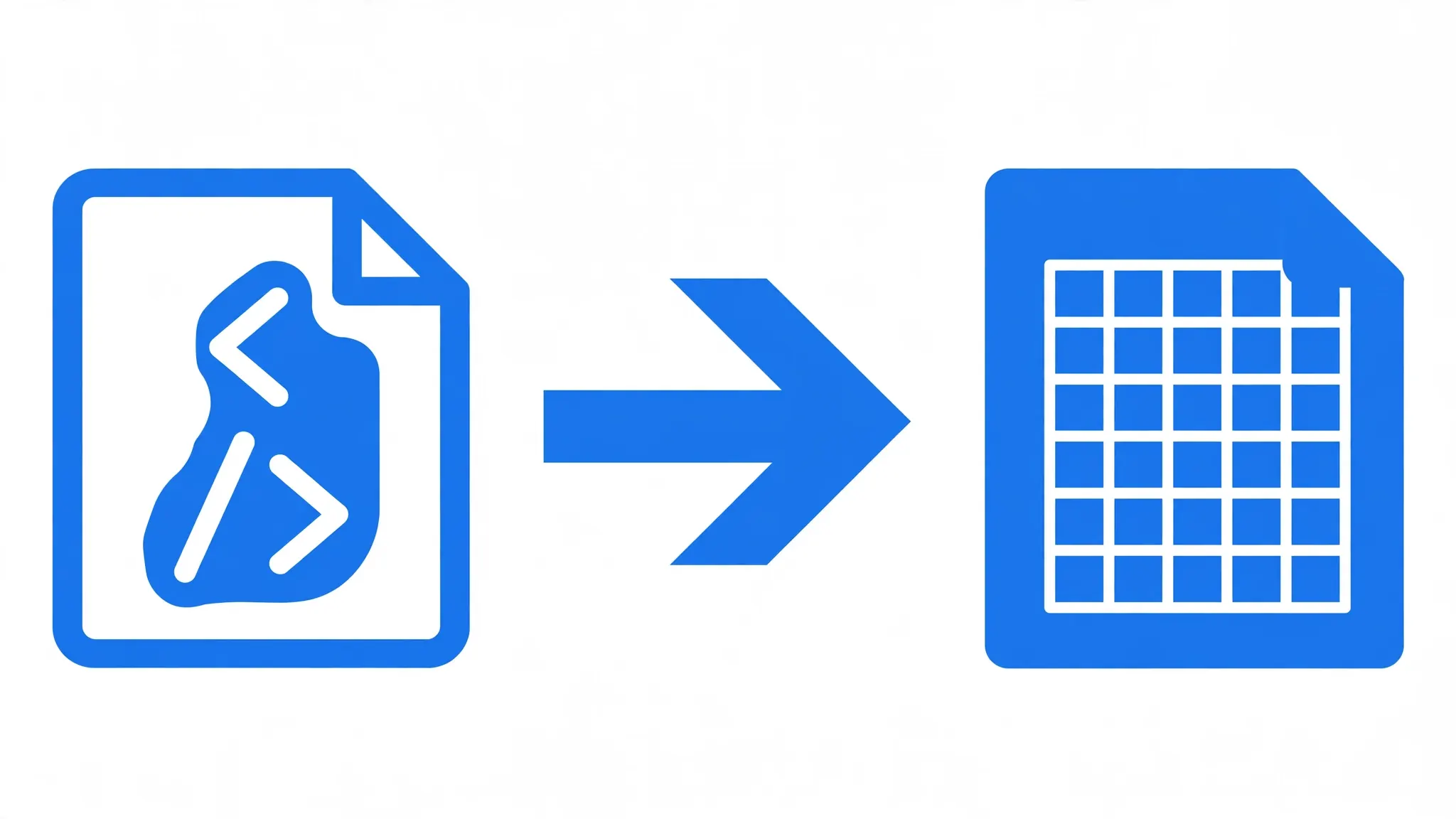 XML file document icon with angle brackets converting into an Excel workbook icon