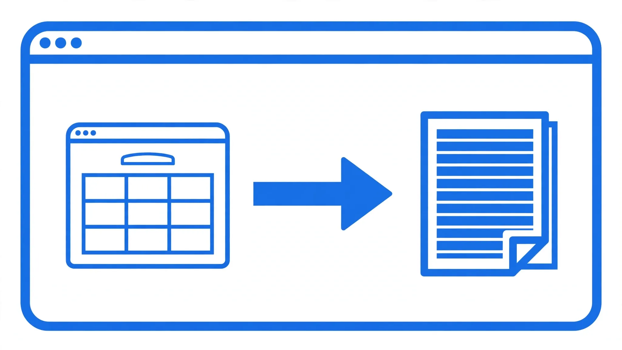 Browser tab icon with a small table grid converting into an Excel workbook icon