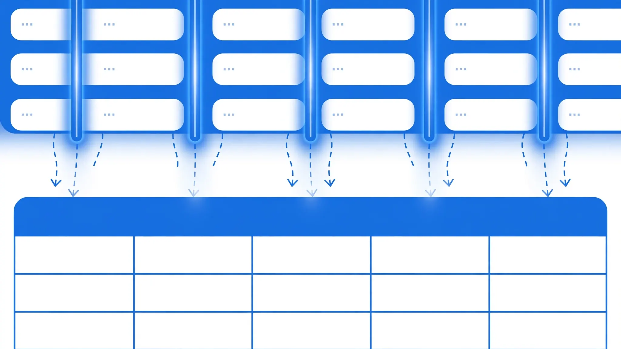 Close-up of glowing blue vertical pipe characters separating data fields into spreadsheet columns