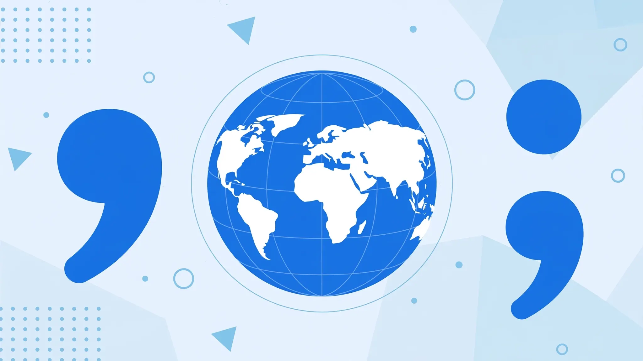 World globe flanked by a comma and a semicolon, illustrating regional CSV delimiter differences