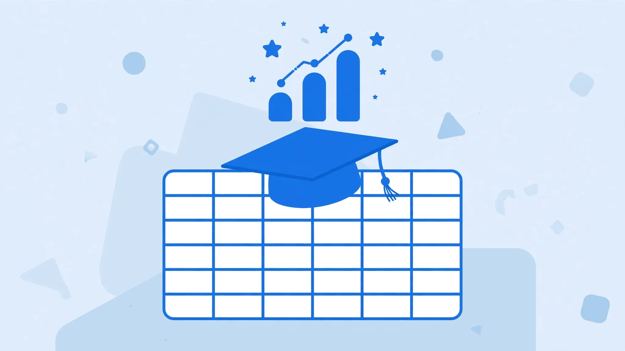 Graduation cap resting on a spreadsheet grid, symbolizing a beginner mastering CSV skills