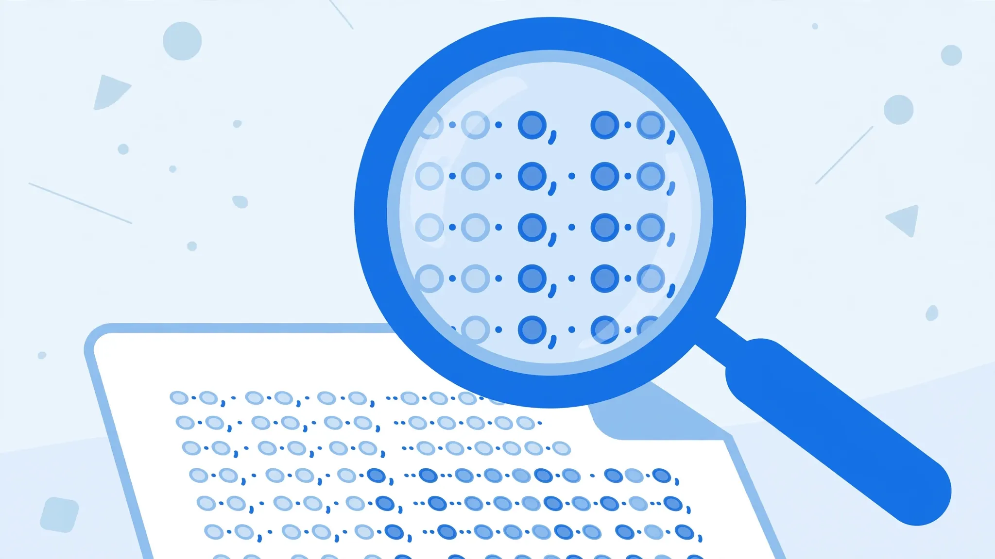 Magnifying glass enlarging data rows in a file, used to detect whether a CSV uses commas or semicolons