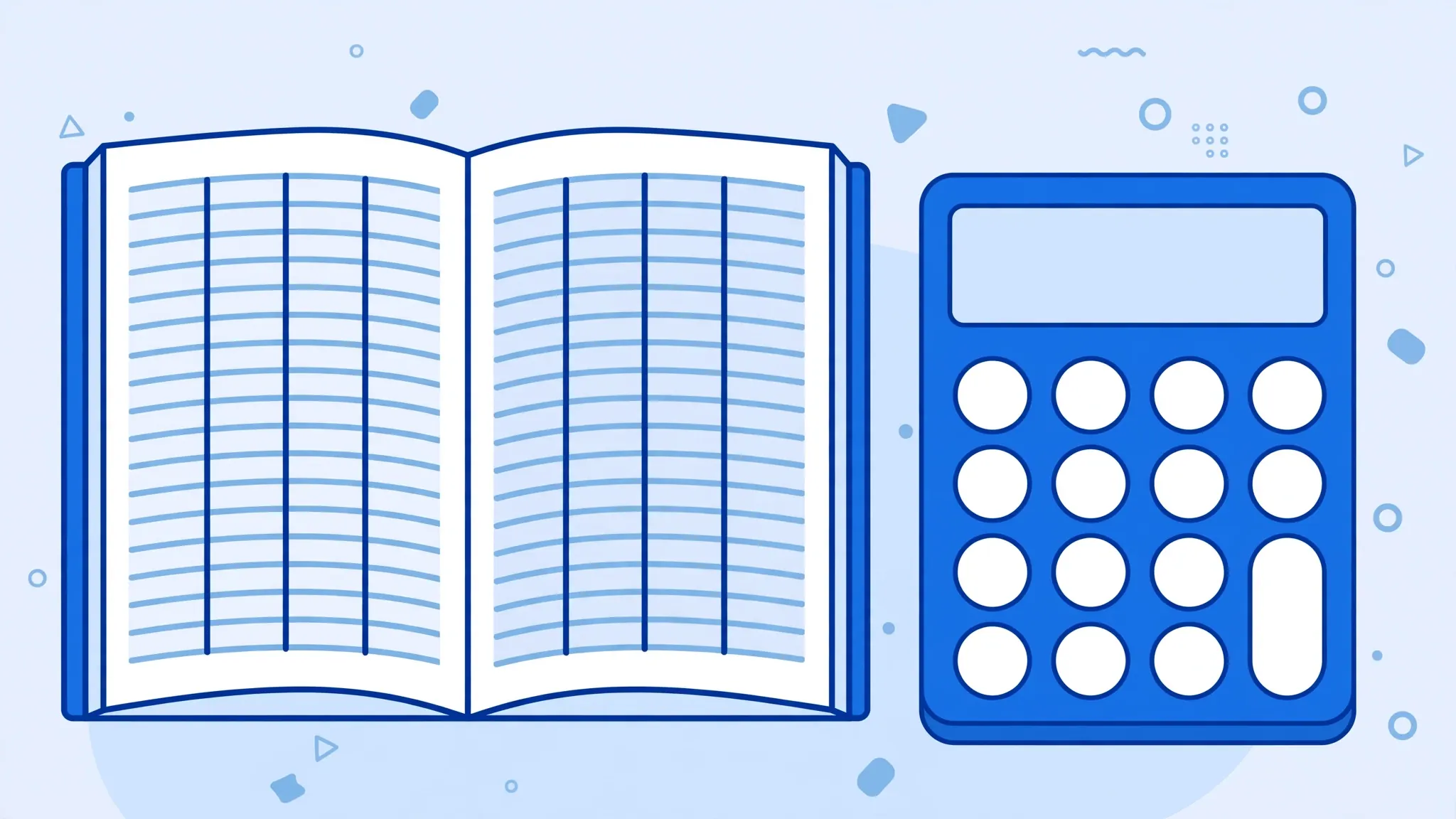 Open accounting ledger book beside a desktop calculator, representing bookkeeping data cleanup