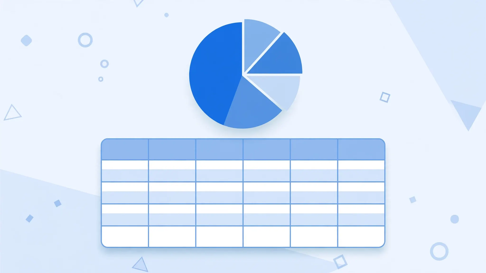 Pie chart of expense slices floating above a spreadsheet grid, showing month-end expense analysis