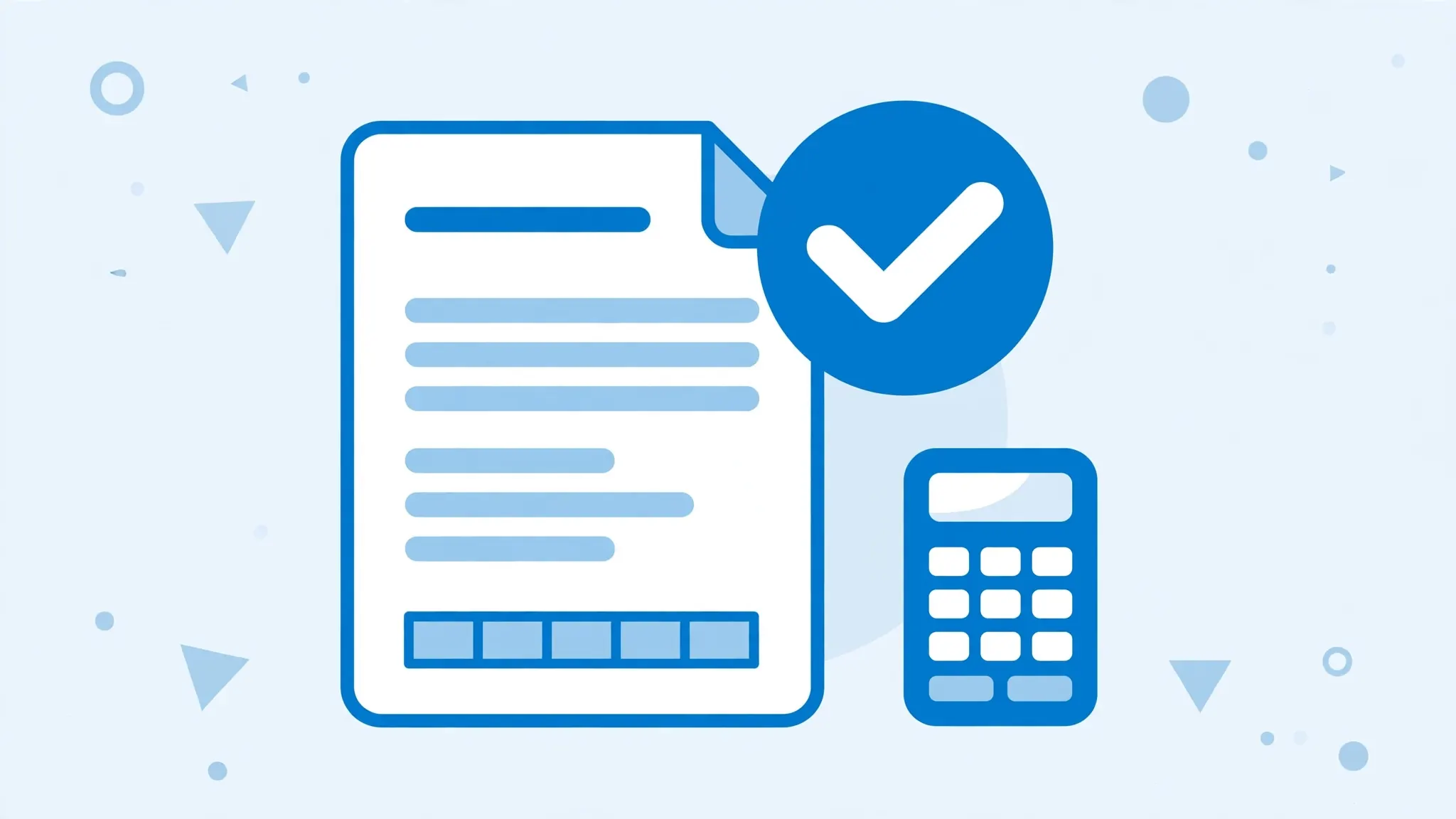 Invoice document with a checkmark badge and calculator, showing completed reconciliation