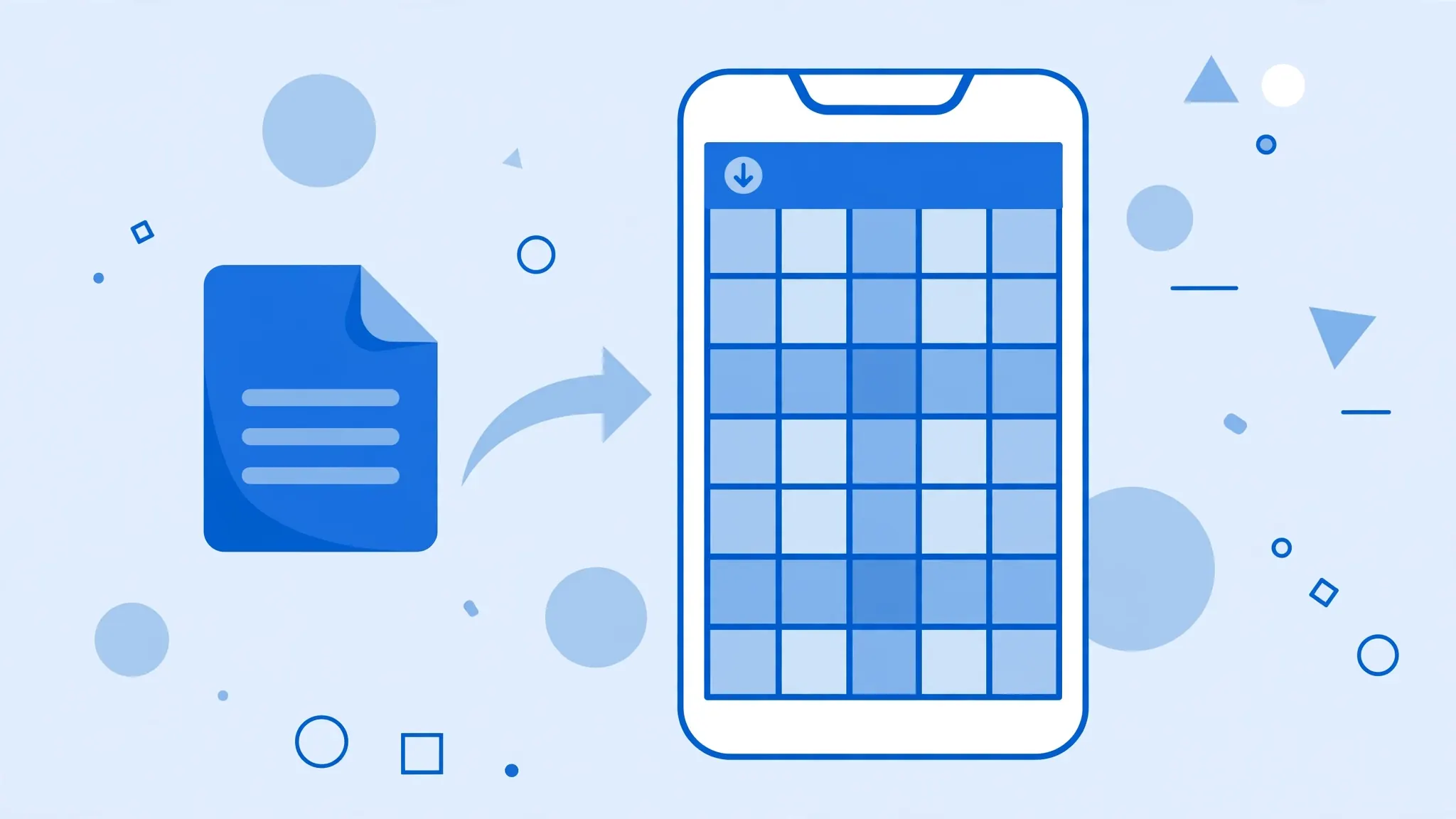 Smartphone displaying a spreadsheet app with a data grid, for opening CSV files on mobile without Excel