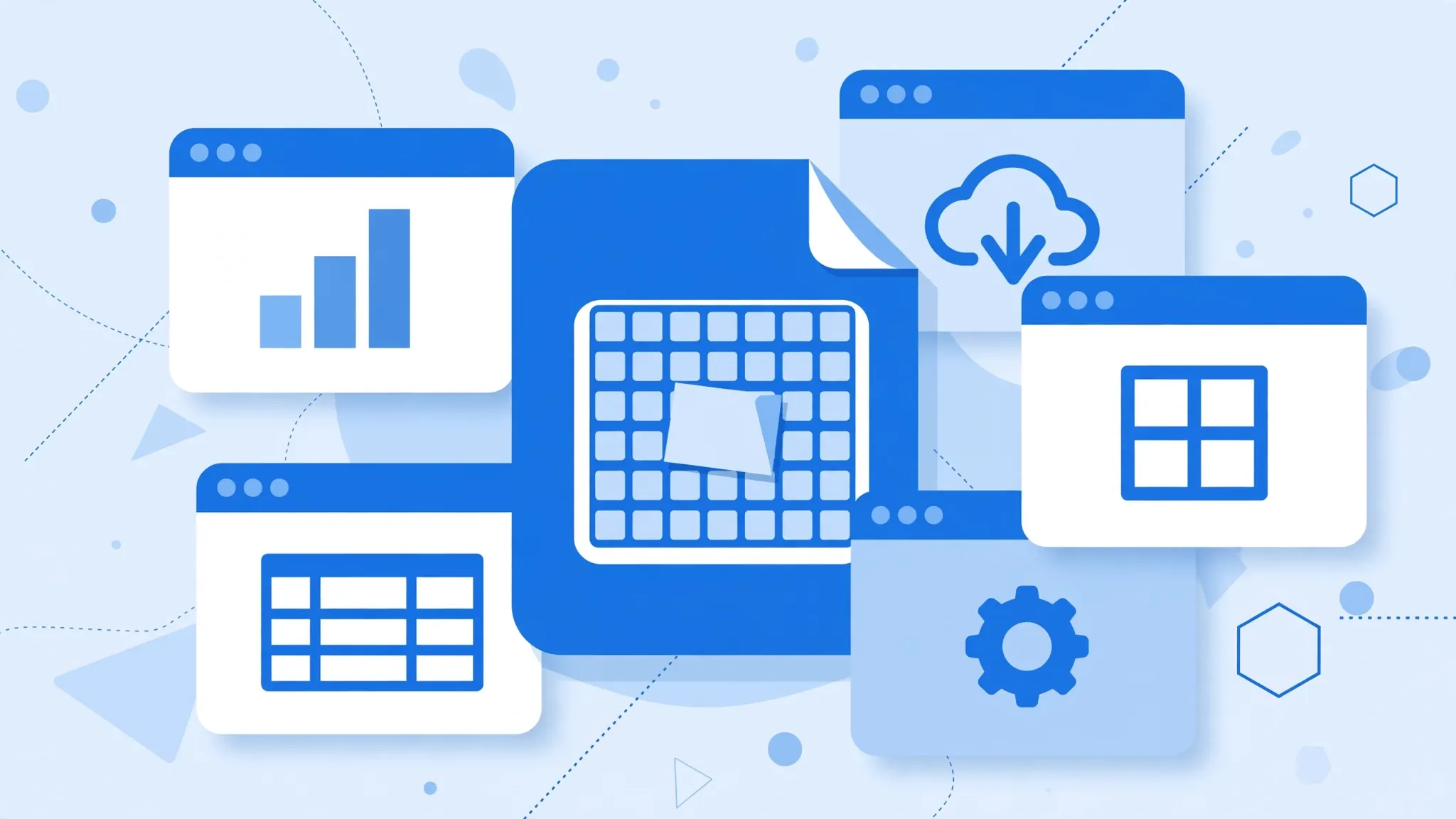 Overlapping application windows around a central document, representing free alternative apps for opening CSV files