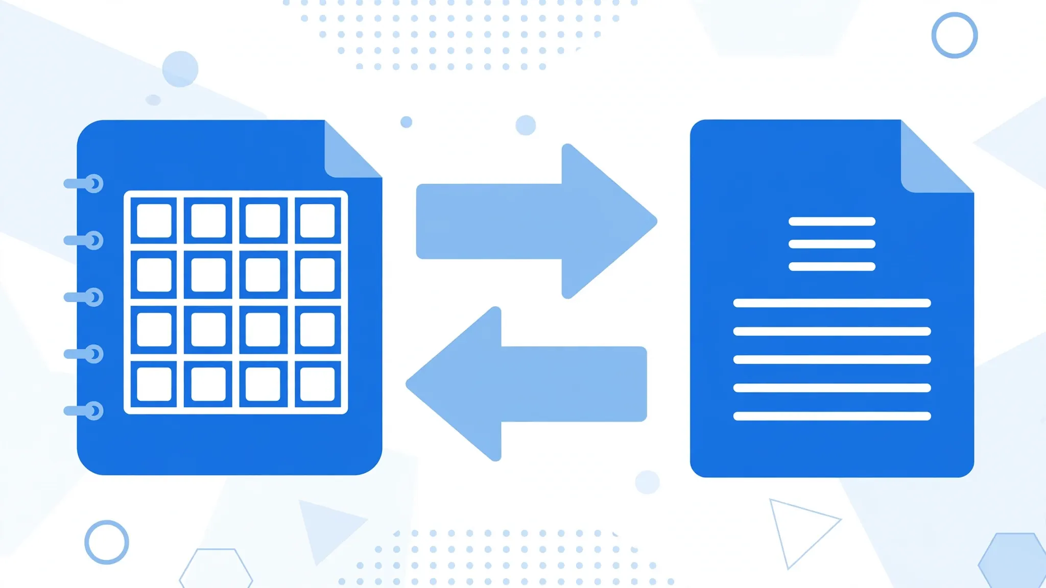 Two opposing arrows between a spreadsheet workbook icon and a plain text file icon, the safe two-way conversion workflow