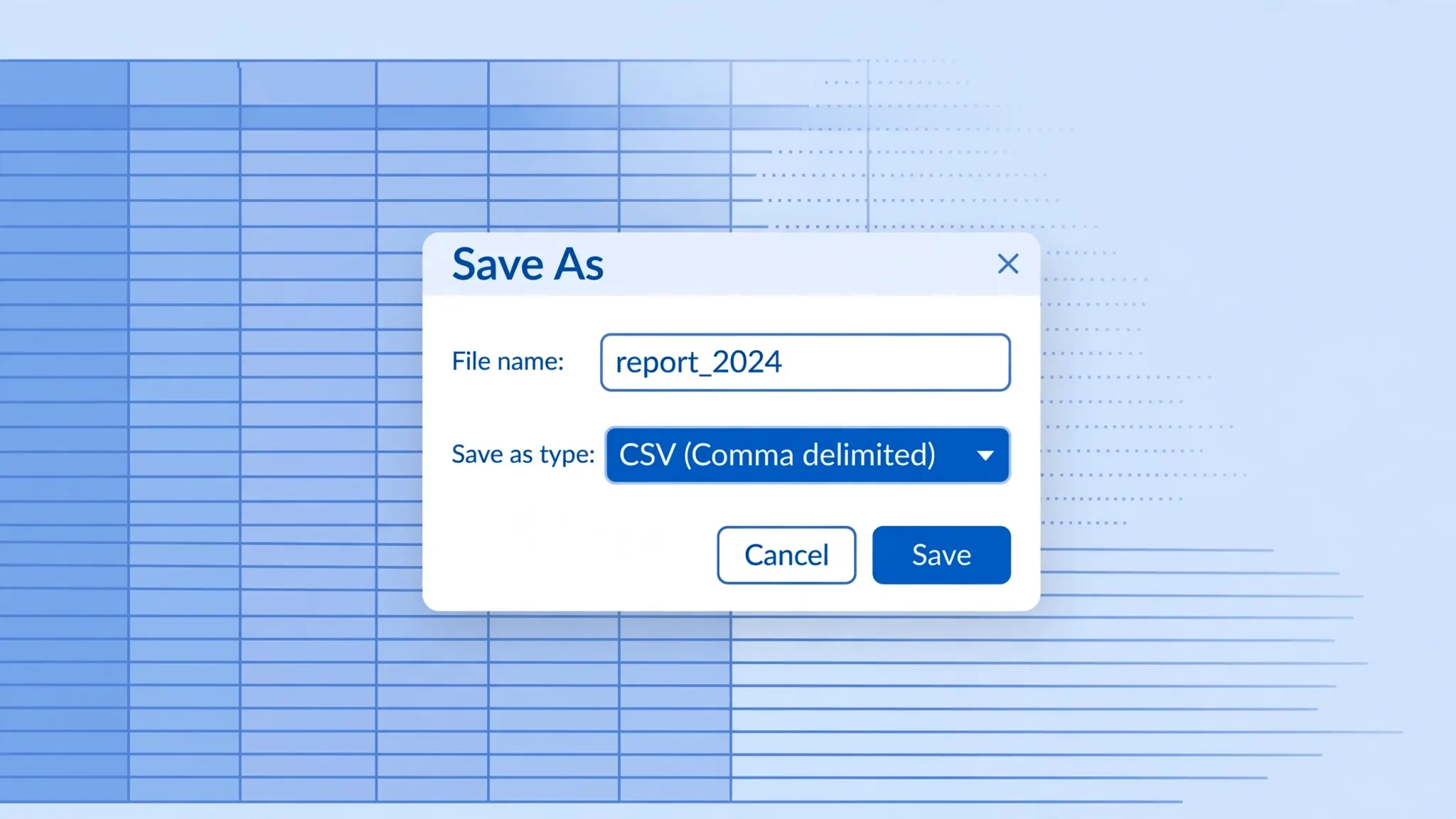 Excel Save As dialog highlighting the CSV UTF-8 comma delimited format option