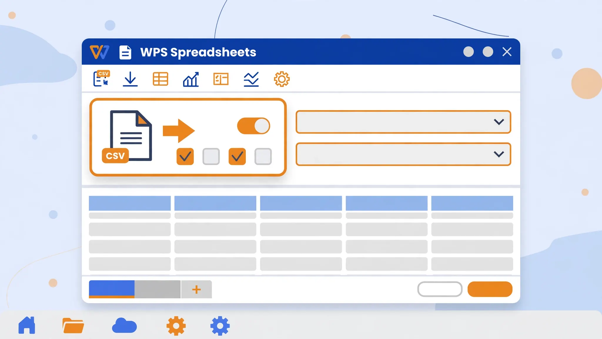 WPS Spreadsheets desktop app showing CSV import options as an alternative to Zoho Sheet