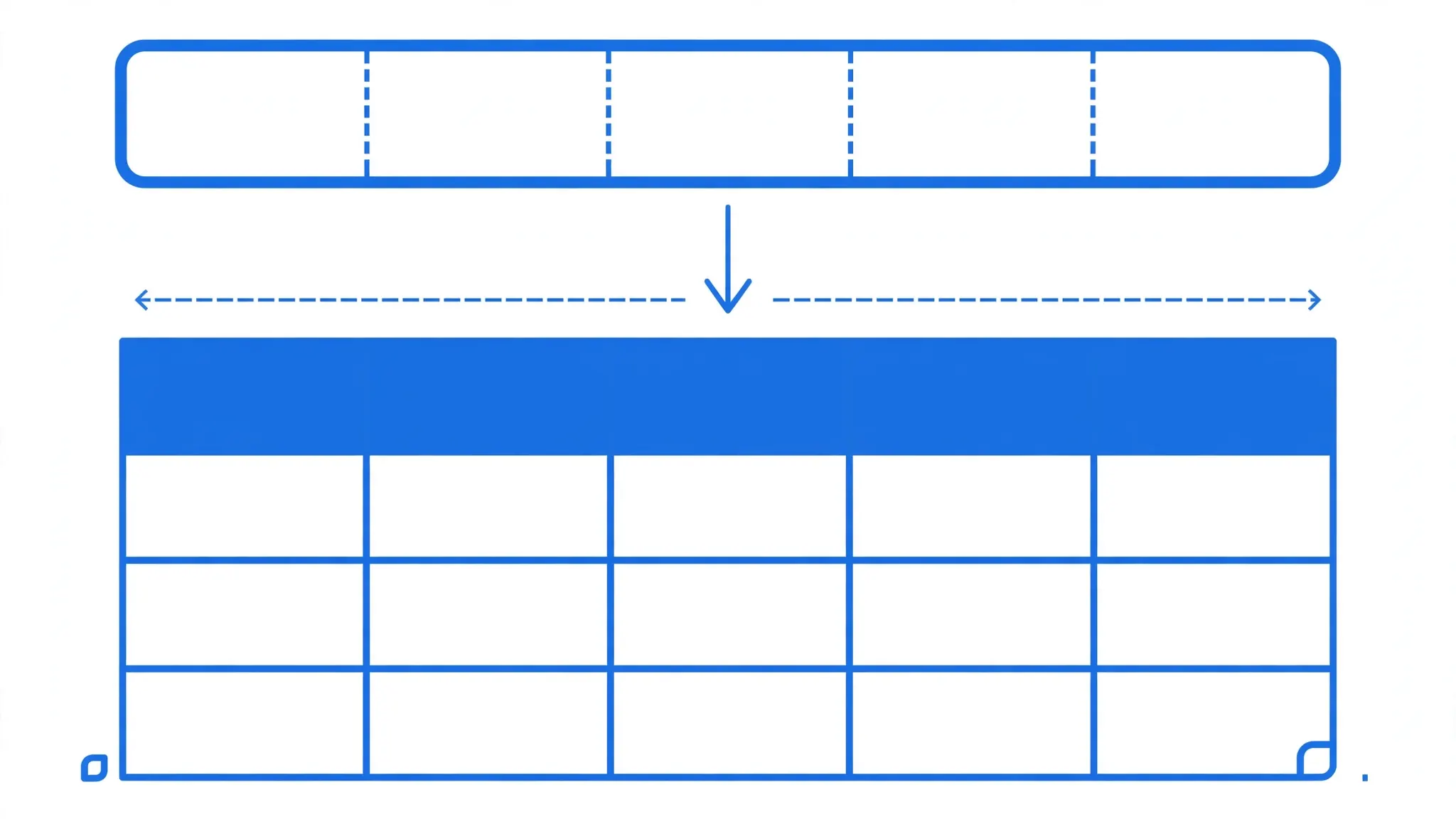 Diagram showing tab-separated text splitting into neat aligned spreadsheet columns