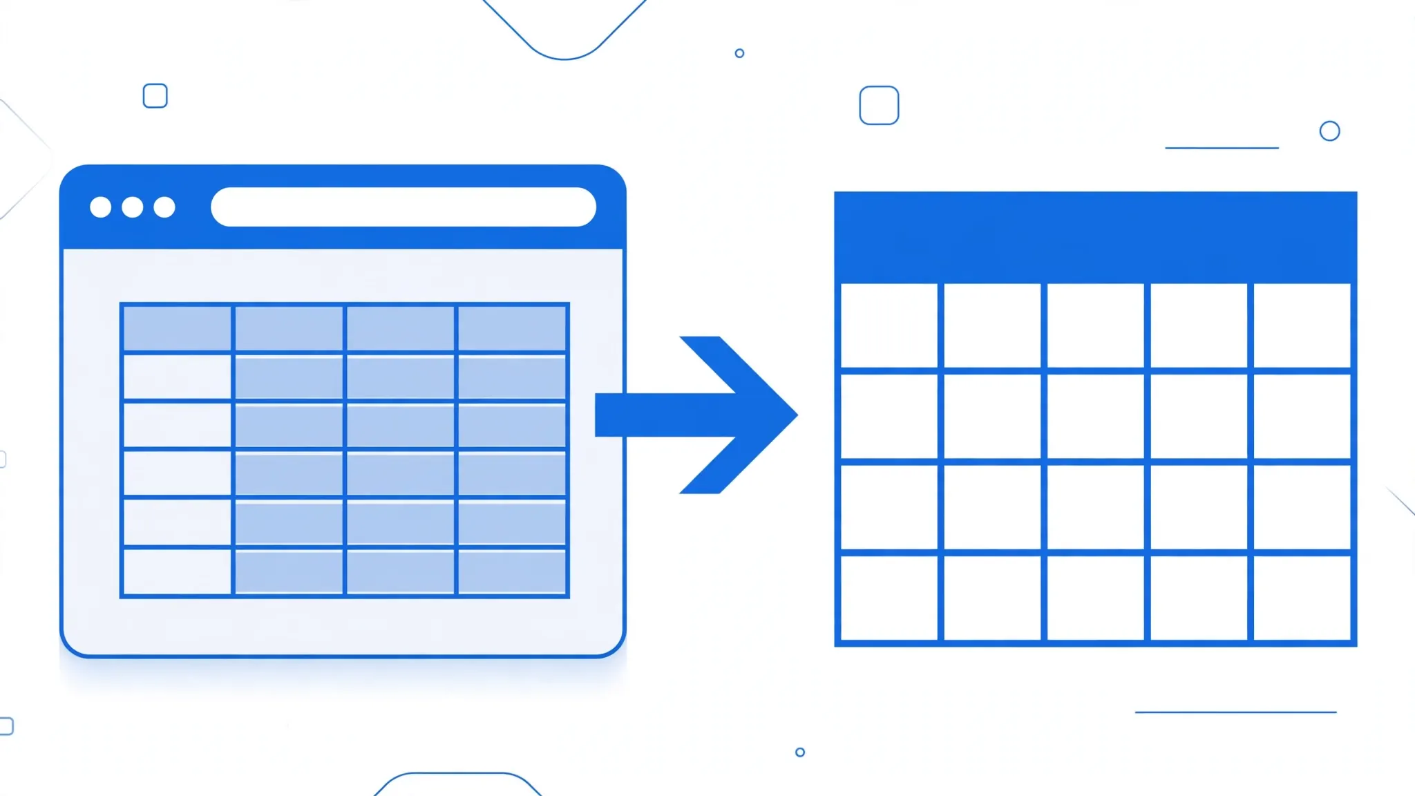 Web browser window with a data table being dragged through an arrow into an Excel spreadsheet grid