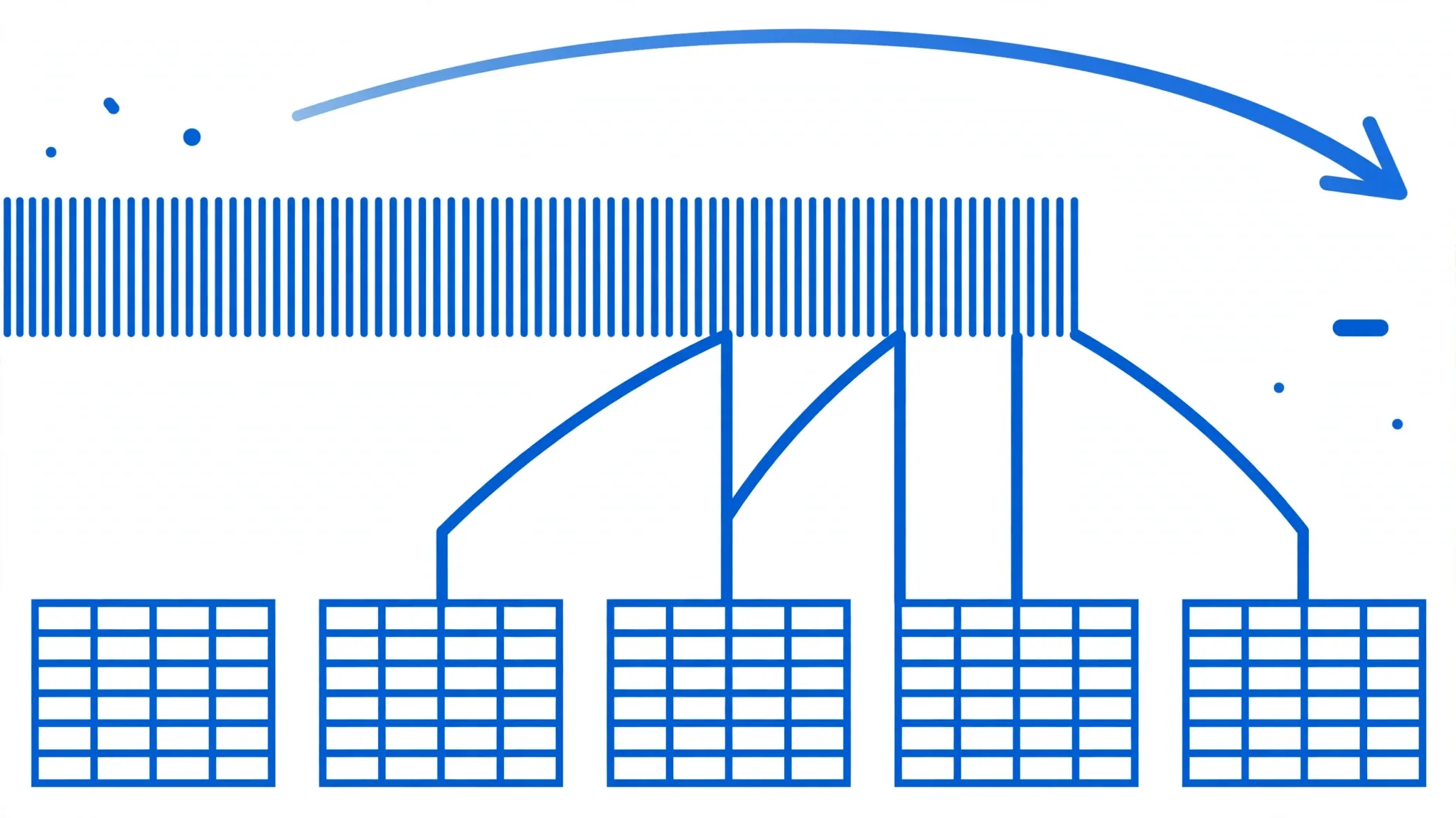 Vertical pipe characters flowing from left to right and separating into aligned spreadsheet columns