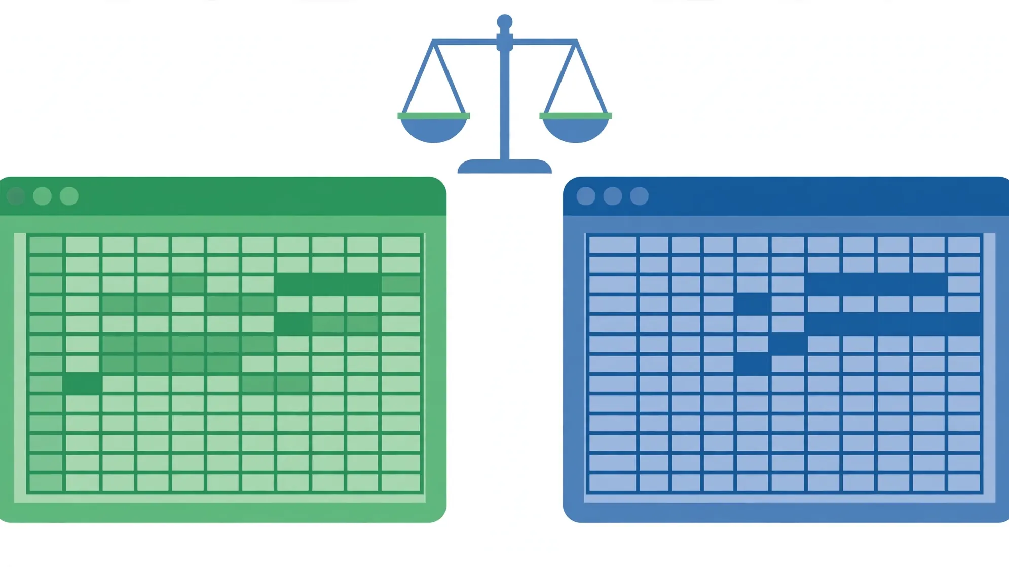 Head-to-head comparison of an Excel-style spreadsheet and an open-source spreadsheet application with balanced scales